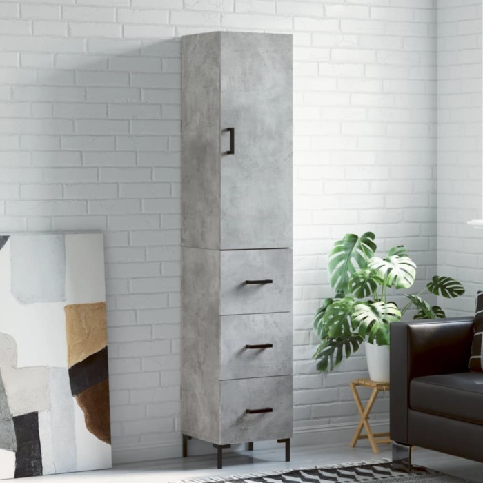 Dulap &icirc;nalt, gri beton, 34,5x34x180 cm, lemn prelucrat
