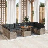 Set de canapele pentru grădină vidaXL de 11 piese cu perne gri din ratan poli și acacia