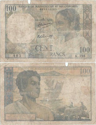 1950 , 100 francs ( P-46a ) - Madagascar foto