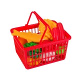 Set Jucarii Alimente in cos de cumparaturi, Plastic, 18 piese, ATU-087934, Oem