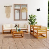 VidaXL Set mobilier grădină cu perne, 6 piese, crem, lemn masiv acacia
