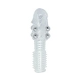 Manșon pentru penis TOYZ4LOVERS Stretchy Penis, texturat, cu bile de metal, din TPE, lungime 13.5 cm, diametru 2 cm, transparent