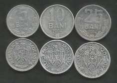 MOLDOVA SET / LOT ( 3 buc ) 5 BANI + 10 BANI + 25 BANI 2004 , VF