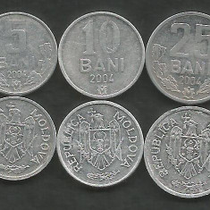 MOLDOVA SET / LOT 3 buc 5 BANI + 10 BANI + 25 BANI 2004 , VF