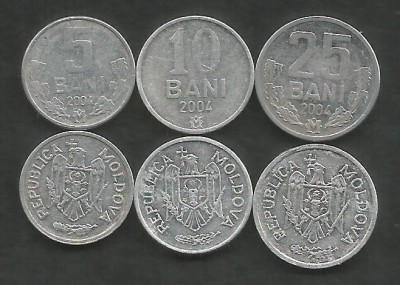 MOLDOVA SET / LOT ( 3 buc ) 5 BANI + 10 BANI + 25 BANI 2004 , VF foto