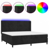Cumpara ieftin Pat cu arcuri, saltea si LED, negru, 200x200 cm, catifea