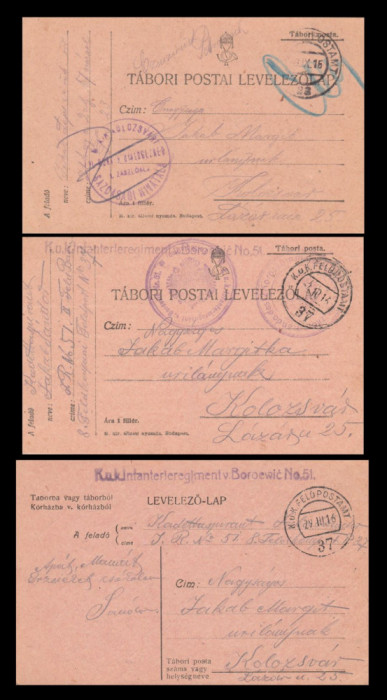 1916-1917 Lot 7 CP KuK FELDPOST circulate la Cluj-Napoca, cenzuri austriece