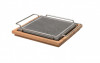 Platou piatra 25x25 cm pentru cuptor, cu suport inox cu manere si blat lemn