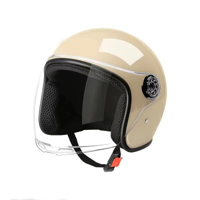 Casca Scuter Moto Atv Open Face Unisex cu Viziera, Crem foto