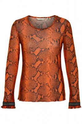 Bluza de dama elastica, semi-transparenta cu imprimeu de sarpe, portocaliu, S foto