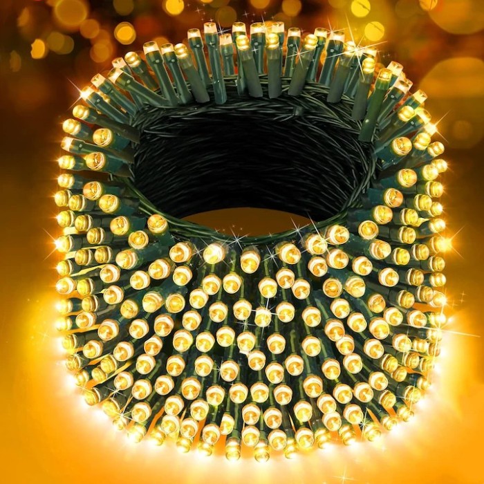 Instalatie Brad de Craciun Liniara, 50m, 500Led-uri, NEVERMORE, 8 jocuri de lumini, Alb Cald