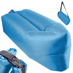 Saltea Autogonflabila Lazy Bag tip sezlong, 230 x 70cm, culoare Albastru, pentru camping, plaja sau piscina foto