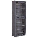 Pantofar textil GN Zipper, 10 rafturi, cu 2 fermoare, 2 cutii depozitare, capacitate 30 perechi, gri