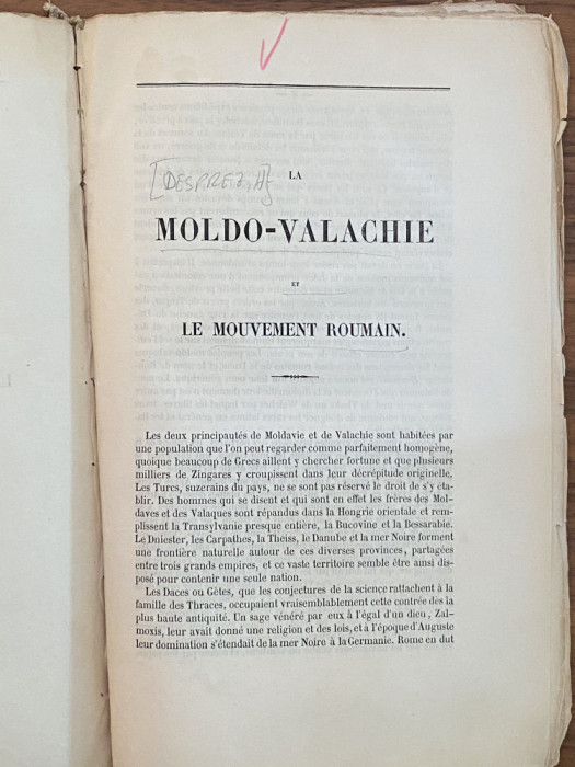 carte veche H Desprez La Moldo Valachie et le mouvement Roumain 1848