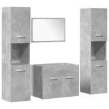 Cumpara ieftin Set mobilier de baie, 4 piese, gri beton, lemn compozit