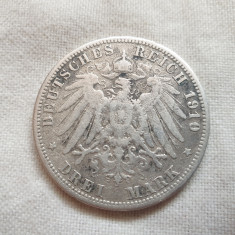 Germania 3 mark (marci)1910 argint Prusia