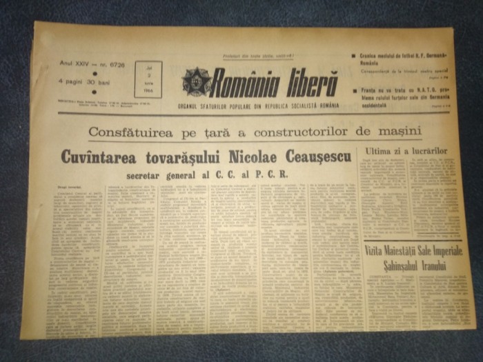ZIARUL ROMANIA LIBERA 2 IUNIE 1966