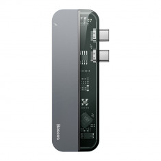 Adaptor Multiport Hub 5 in 2 Baseus Enjoy TS0G, USB Type-C la HDMI 4K@60Hz, USB-C PD 87W si USB 3.0, Space Gray foto