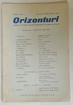 ORIZONTURI , REVISTA DE CULTURA A ASOCIATIEI PROFESORILOR SECUNDARI DIN GALATI ANUL I , NR. 1, 1938 foto