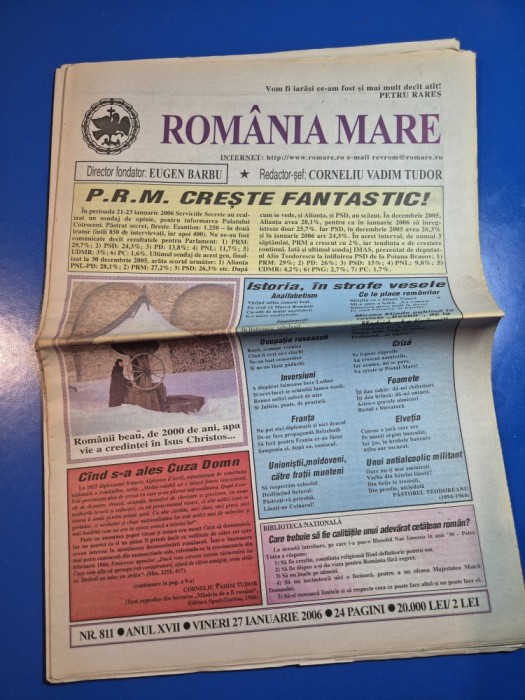 ziarul romania mare 27 ianuarie 2006 - redactor sef corneliu vadim tudor