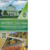 Romania Rutiera si Bucuresti Zona Centrala. Harta pliabila, dimensiune 100x70 cm