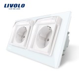 Cumpara ieftin Priza dubla Livolo cu rama din sticla si capac de protectie rezistent la apa SmartElectro IntelligentHouse