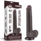Dildo Realist Sliding-Skin cu Ventuza Detasabila, TPE, Maro Inchis, 23 cm