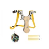 Set prastie cu laser si 50 bile sticla 14 mm DEPOX&reg;, metalica, 11.5 cm, cu boloboc, maner lemn, bej