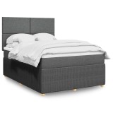 vidaXL Pat box spring cu saltea, gri &icirc;nchis, 140x190 cm, textil