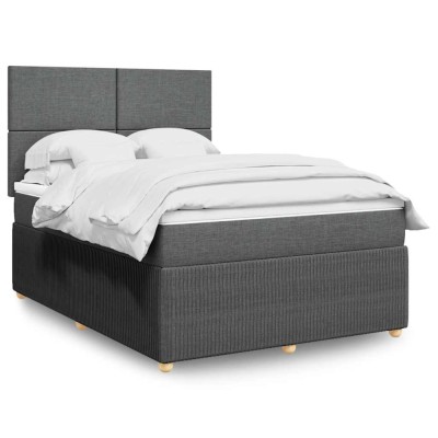 vidaXL Pat box spring cu saltea, gri &amp;icirc;nchis, 140x190 cm, textil 3292045 foto