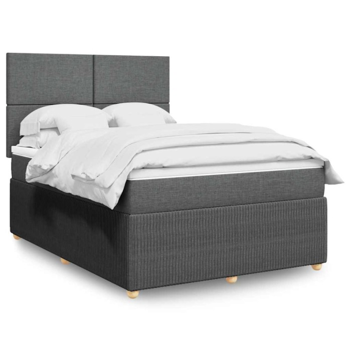 vidaXL Pat box spring cu saltea, gri &icirc;nchis, 140x190 cm, textil 3292045