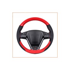 Husa volan cu ac si ata din piele cu gaurele marime M, culoare rosu+carbon si cusatura rosie PREMIUM Cod: LUXFST02