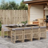 vidaXL Set de masă pentru grădină, 9 piese, cu perne, bej, poliratan 3210744