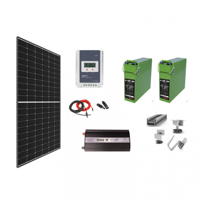 Sistem OFF-GRID 740W pe 24V baterii si invertor SINUS PUR 2000W 24V