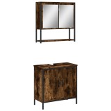 Cumpara ieftin Set mobilier de baie, 2 piese, stejar fumuriu, lemn prelucrat