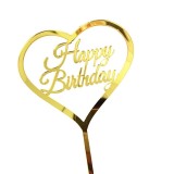Cumpara ieftin Topper tort auriu Happy Birthday, model inimioara, decor aniversar elegant