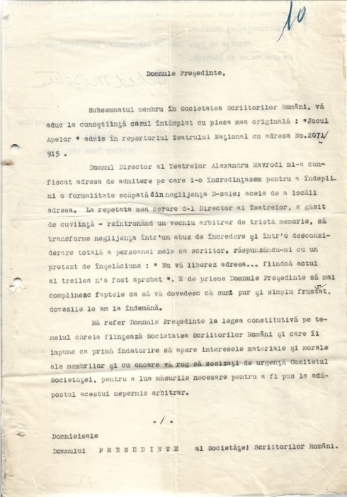 A3412N Petiție semnată olograf de Alfred Moșoiu, h&acirc;rtie cu filigran Librăria Națională Soc Cooperativă Bucuresci