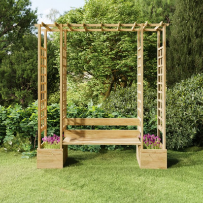 Pergola de gradina cu banca si jardiniera lemn masiv pin tratat GartenMobel Dekor foto