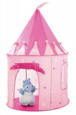 Cort de joaca pliabil tip castel pentru copii, cu usa si fereastra, 125x105cm, roz foto