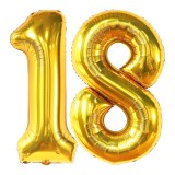 Baloane Folie Aniversare 18 Ani, Aurii, 100cm - Set Cifra Majorat, Ropet, Decor Petrecere