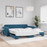 vidaXL Pat de zi cu extensie, albastru, 100x200 cm, catifea