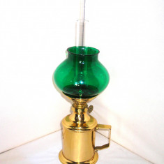 Lampa petrol kerosen alama, abatjour sticla verde – design E.S. Sorensen Denmark