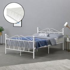 Pat metalic Apolda W140 cu saltea alb mat [en.casa] HausGarden Leisure