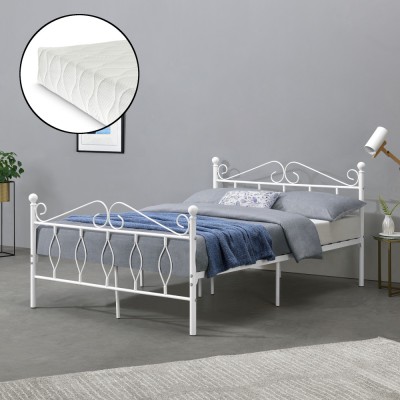 Pat metalic Apolda W140 cu saltea alb mat [en.casa] HausGarden Leisure foto