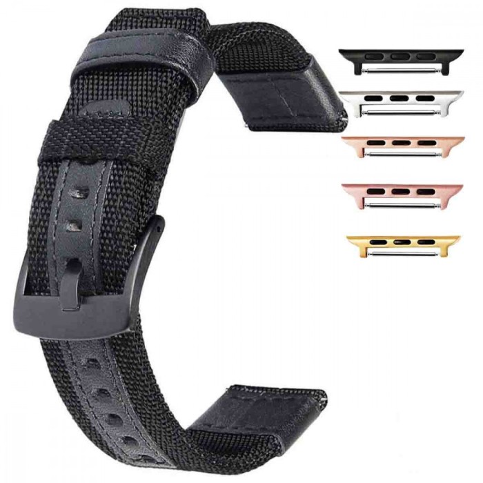 Curea textila, compatibila cu Apple Watch 9|8|7|6|5|4|3|2|1 Series, 49mm|45mm|44mm|42mm, Textile Black
