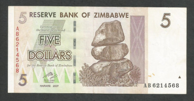 ZIMBABWE 5 DOLARI DOLLARS 2007 [16] P-66 , XF++ foto