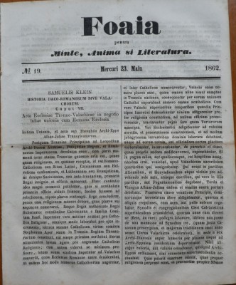 Ziarul Foaia pentru minte , inima si literatura , nr. 19 , 1862 , Samuel Klein foto