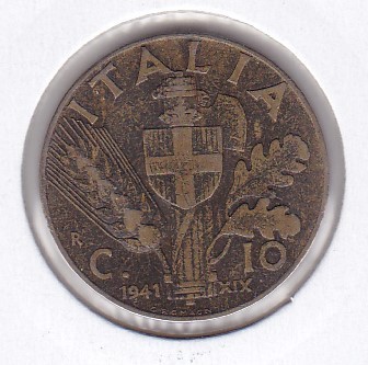 Italia 10 Centesimi Victor Emmanuel III 1941 foto