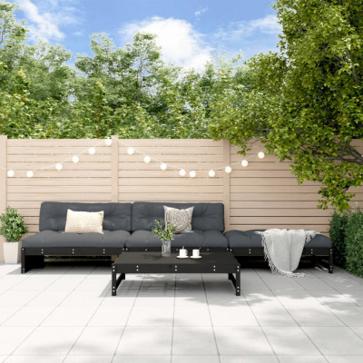 vidaXL Set mobilier relaxare de grădină 4 piese, negru, lemn masiv pin foto