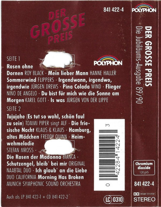 Caseta Der Grosse Preis-Die Jubilaums Ausgabe 89/90, originala